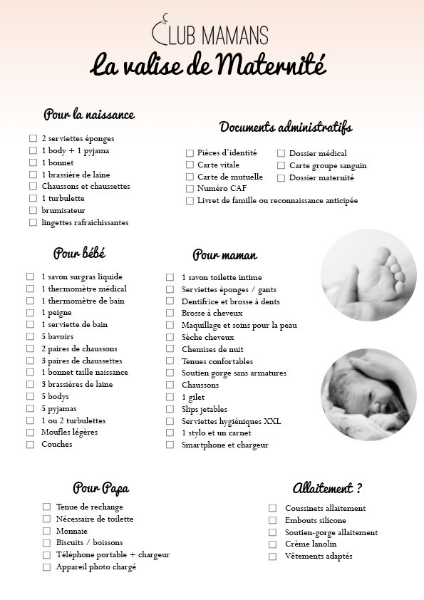liste pour la valise de maternité complète